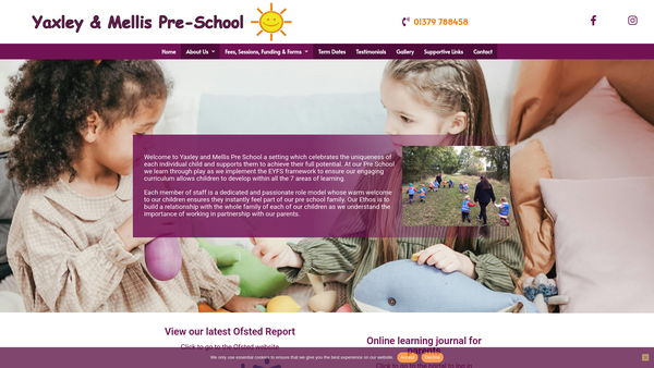 Screenshot of the Yaxley And Mellis Pre-School website