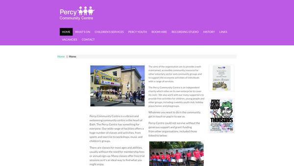 Screenshot of the Percy Community Centre website