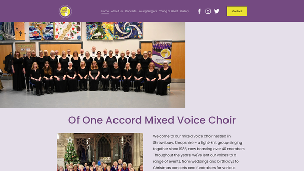 Screenshot of the Of One Accord-Mixed Voice Choir website