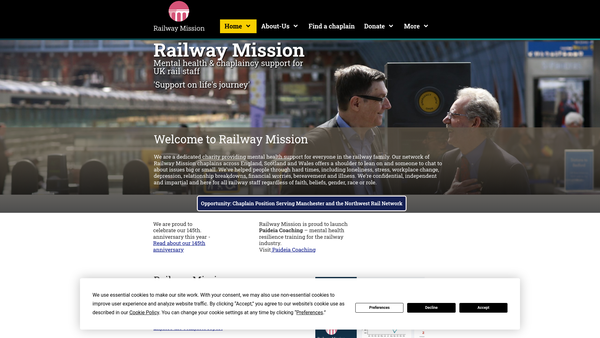 Screenshot of the The Railway Mission website