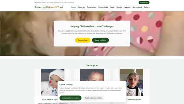 Screenshot of the Buttercup Children's Trust website