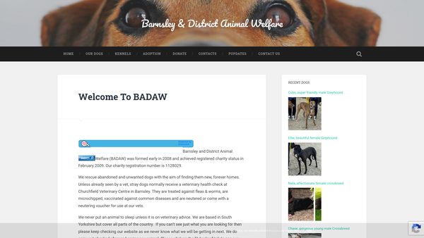 Screenshot of the Barnsley And District Animal Welfare website