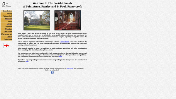 Screenshot of the The Parochial Church Council of the Ecclesiastical Parish of Liverpool St Anne Stanley and St Paul Stoneycroft website