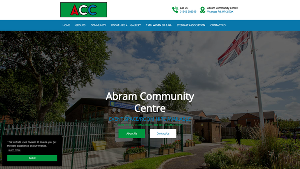 Screenshot of the Abram Community Centre Limited website