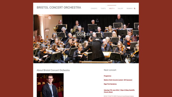 Screenshot of the Bristol Concert Orchestra website