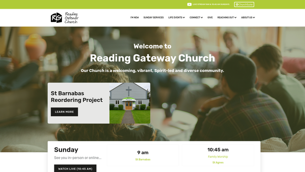 Screenshot of the The Parochial  Church Council of the Parish of Reading Gateway website