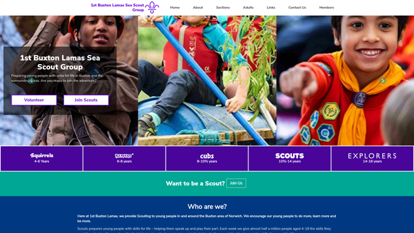 Screenshot of the 1st Buxton Lamas Sea Scout Group website