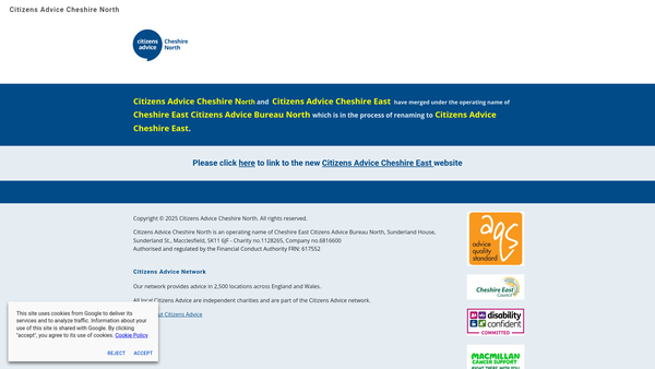Screenshot of the Citizens Advice Cheshire East website