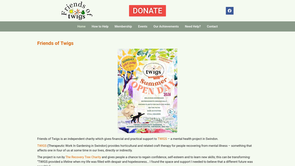 Screenshot of the Friends Of Twigs website