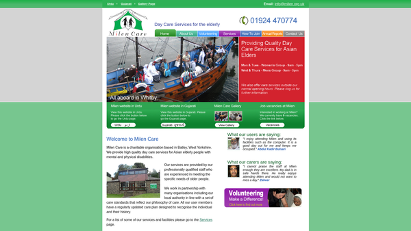 Screenshot of the Milen Care website