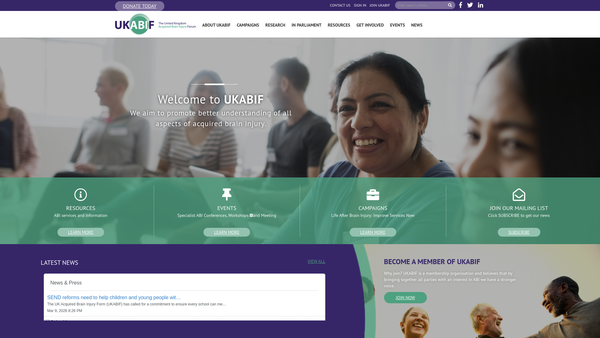Screenshot of the United Kingdom Acquired Brain Injury Forum website
