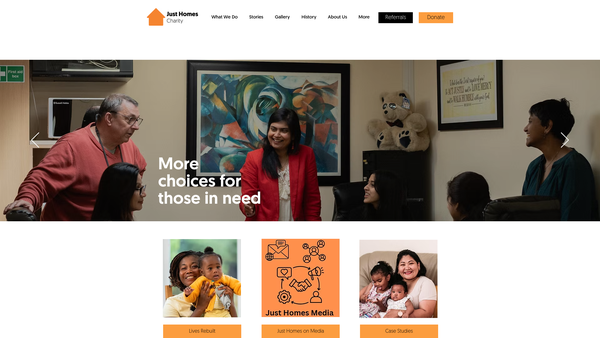 Screenshot of the Just Homes Charity website