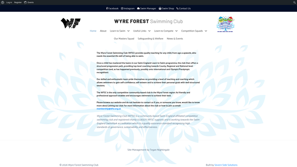 Screenshot of the Wyre Forest Swimming Club website