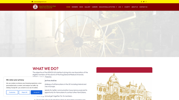 Screenshot of the King Edward Medical College Alumni Association Of The UK website