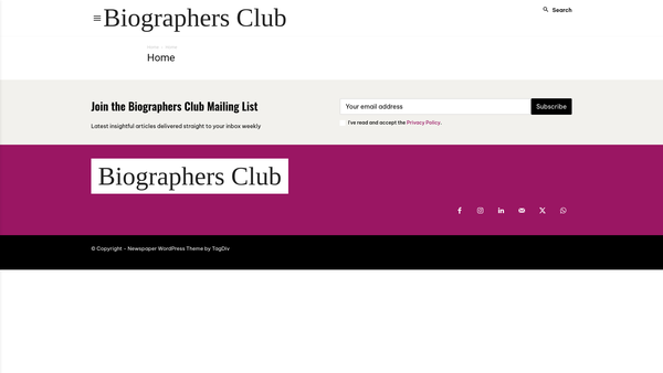 Screenshot of the The Biographers Club Limited website