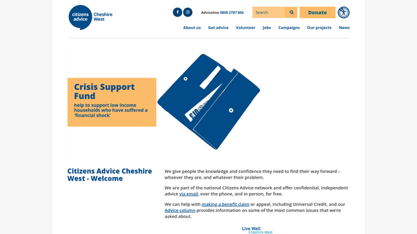 Screenshot of the Citizens Advice Cheshire West website
