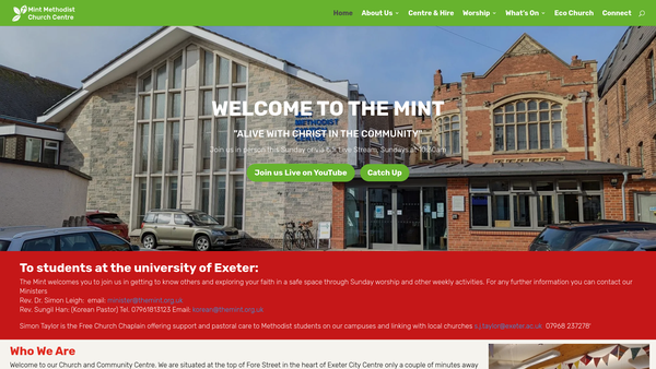Screenshot of the Mint Methodist Church website
