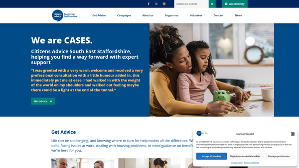 Screenshot of the South East Staffordshire Citizens Advice Bureau website