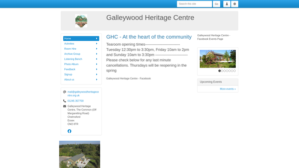 Screenshot of the Galleywood Heritage Centre website