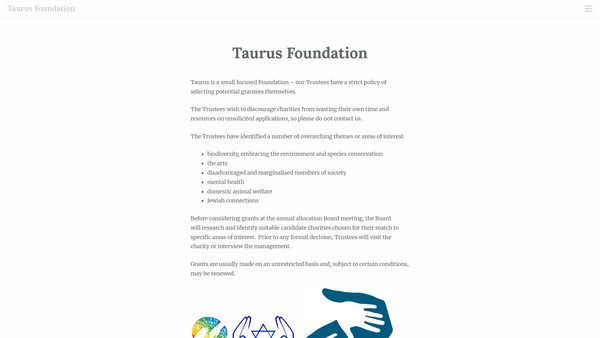 Screenshot of the The Taurus Foundation website