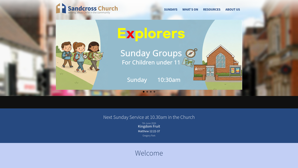 Screenshot of the Sandcross Church website