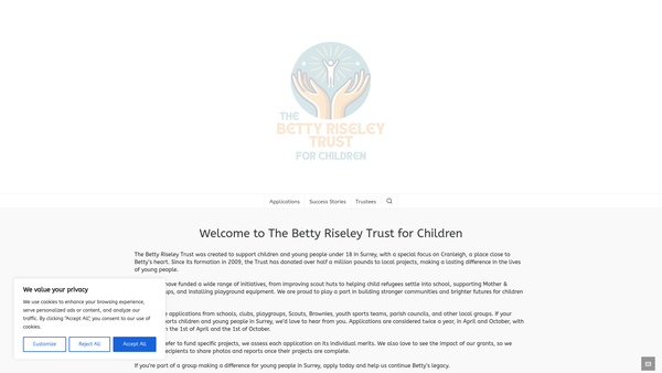 Screenshot of the The Betty Riseley Trust for Children website