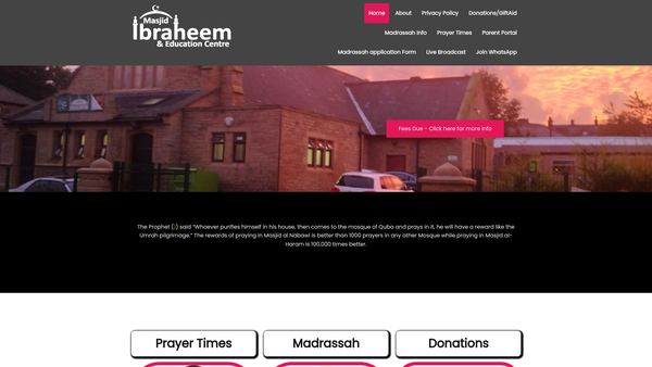 Screenshot of the Masjid Ibraheem & Education Centre website