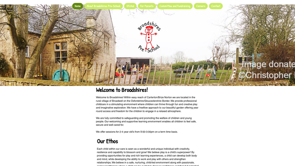 Screenshot of the Broadshires Pre-School website