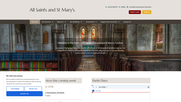 Screenshot of the The Parochial Church Council Of The Ecclesiastical Parish Of Crondall & Ewshot website