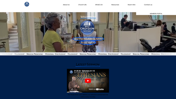 Screenshot of the West Croydon Baptist Church website