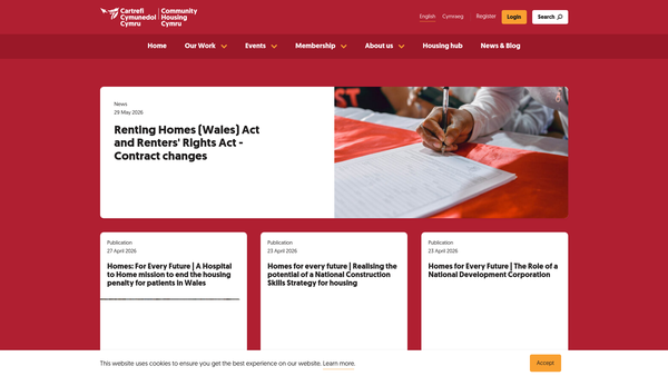 Screenshot of the Community Housing Cymru website