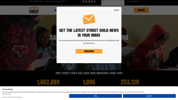 Screenshot of the Street Child website