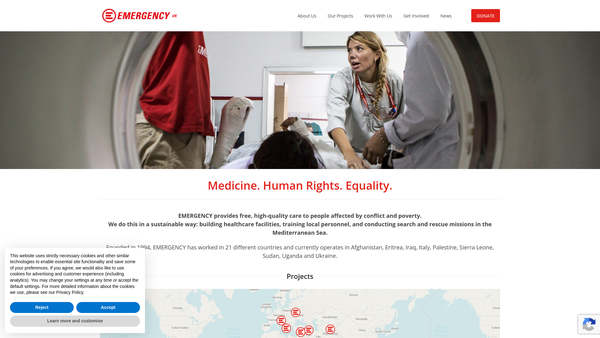 Screenshot of the Emergency - Life Support For Civilian War Victims UK website