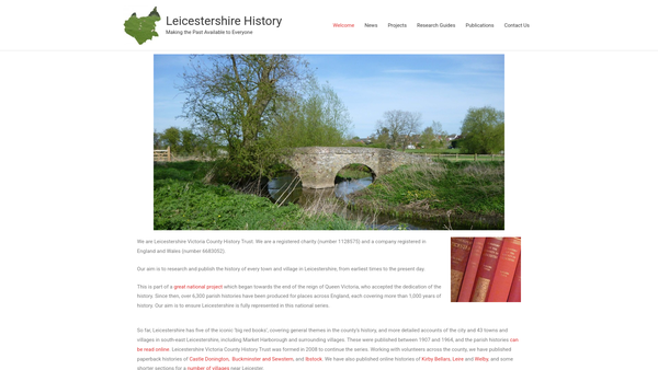 Screenshot of the Leicestershire Victoria County History Trust website