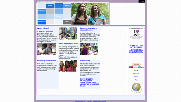Screenshot of the Jewels Scholarship Fund website