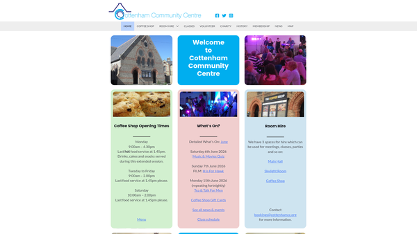 Screenshot of the Cottenham Community Centre website