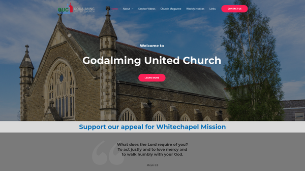 Screenshot of the Godalming United Church (Methodist & United Reformed) website
