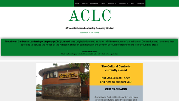 Screenshot of the The African Caribbean Leadership Company Limited website