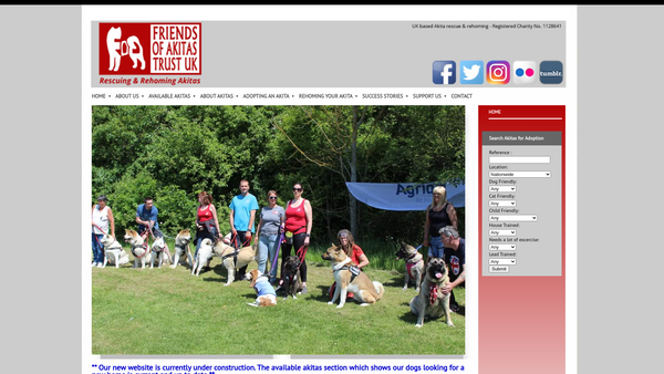 Screenshot of the Friends Of Akitas Trust (UK) website
