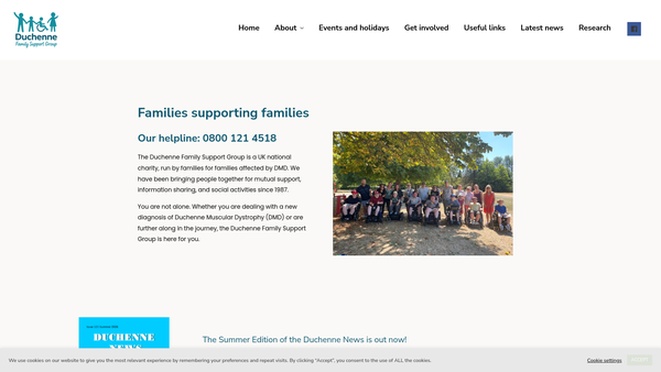 Screenshot of the The Duchenne Family Support Group website