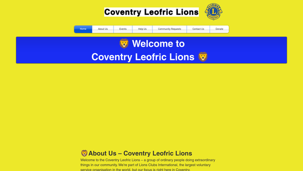 Screenshot of the Coventry Leofric Lions Club website
