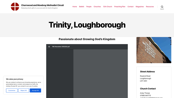 Screenshot of the Trinity Methodist Church, Loughborough website