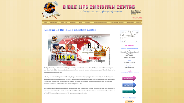 Screenshot of the Bible Life Christian Centre Ltd website