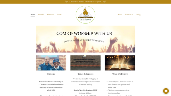 Screenshot of the Restoration Revival Fellowship Harrow website