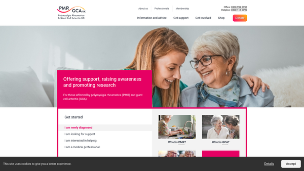 Screenshot of the Polymyalgia Rheumatica And Giant Cell Arteritis UK website