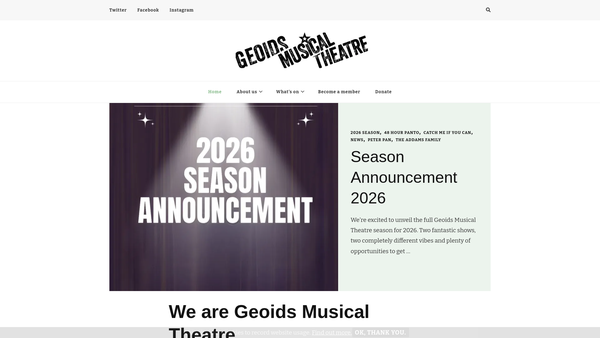 Screenshot of the Geoids Musical Theatre website