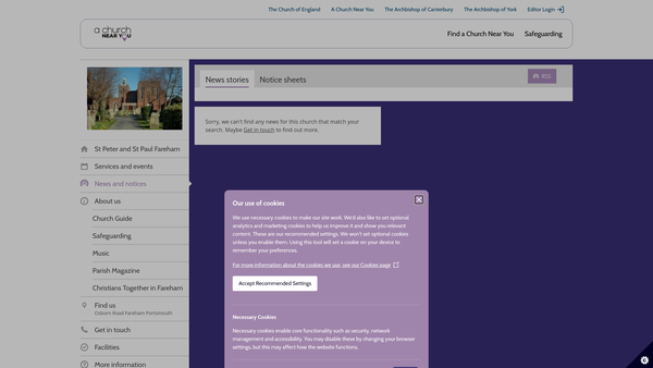 Screenshot of the The Parochial Church Council Of The Ecclesiastical Parish Of St Peter & St Paul's Church, Fareham website
