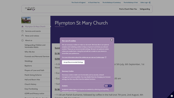 Screenshot of the The Parochial Church Council Of The Ecclesiastical Parish Of St Mary The Blessed Virgin, Plympton website