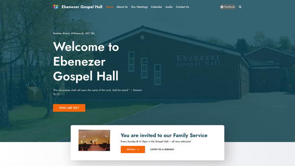 Screenshot of the Ebenezer Gospel Hall Killamarsh website