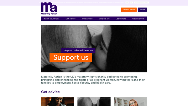 Screenshot of the Maternity Action website